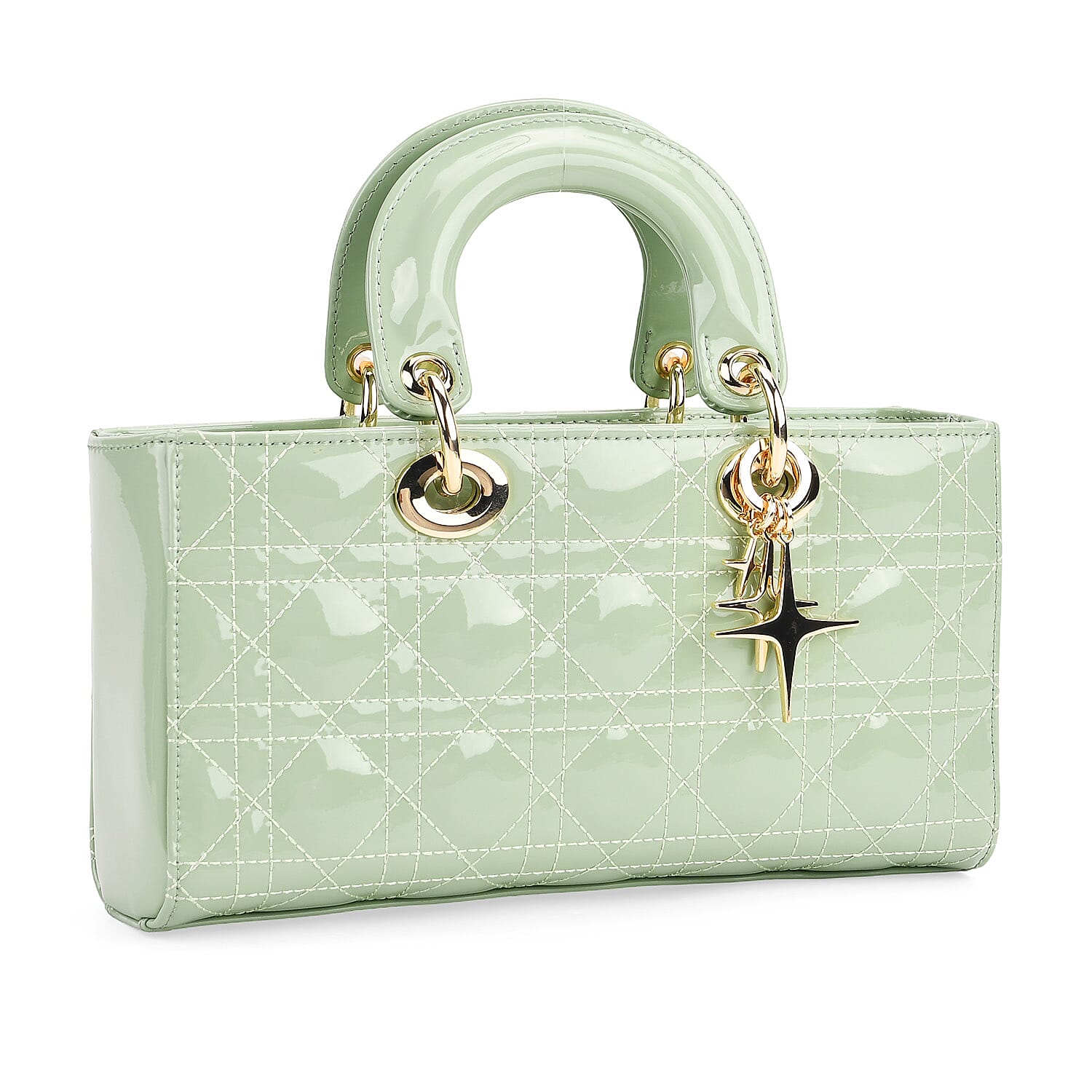 La Marey Genuine Leather Quilted Handbag Bag With Detachable Shoulder Strap - Green