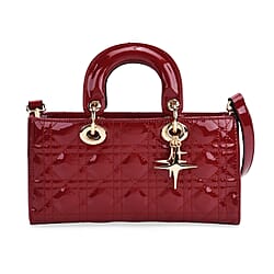 La Marey Genuine Leather Quilted Handbag Bag With Detachable Shoulder Strap - Pink