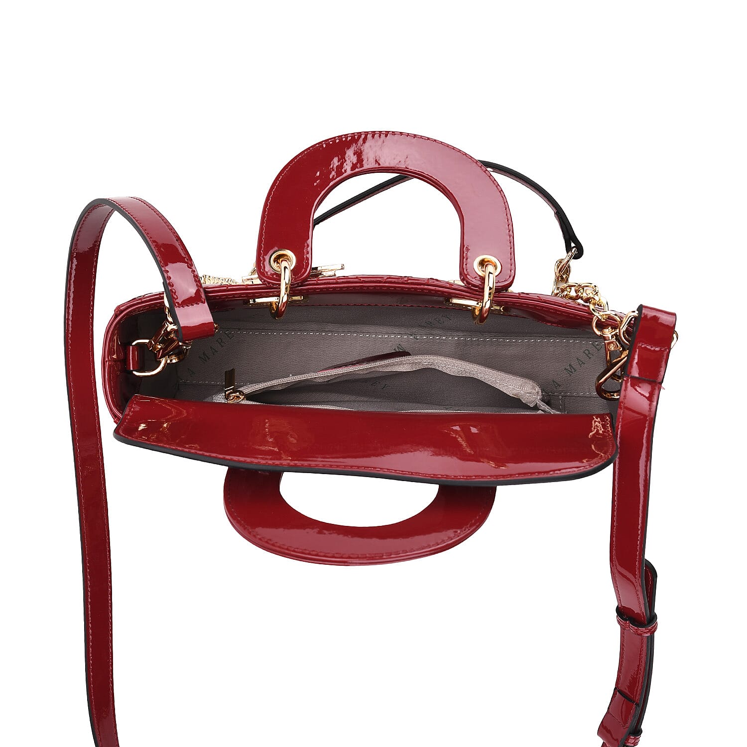 La Marey Genuine Leather Quilted Handbag Bag With Detachable Shoulder Strap - Burgundy