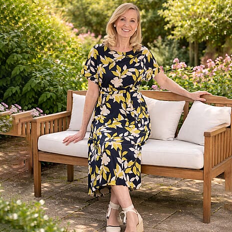 La Marey Printed Midi Dress (Size 16 to 18) - Yellow