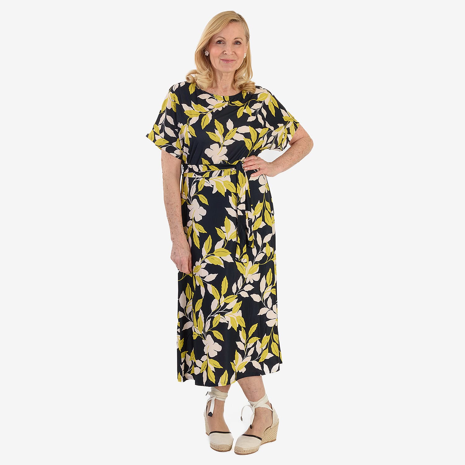 La Marey Printed Midi Dress (Size 12 to 14) - Dark Navy