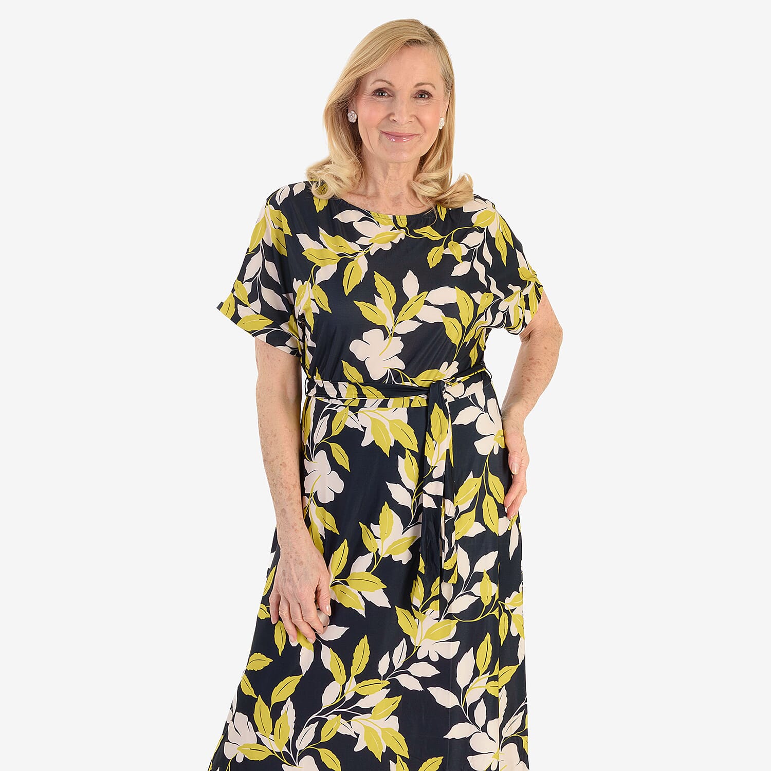 La Marey Printed Midi Dress (Size 12 to 14) - Dark Navy