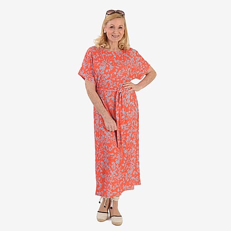 La Marey Printed Midi Dress (Size 12 to 14) - Orange