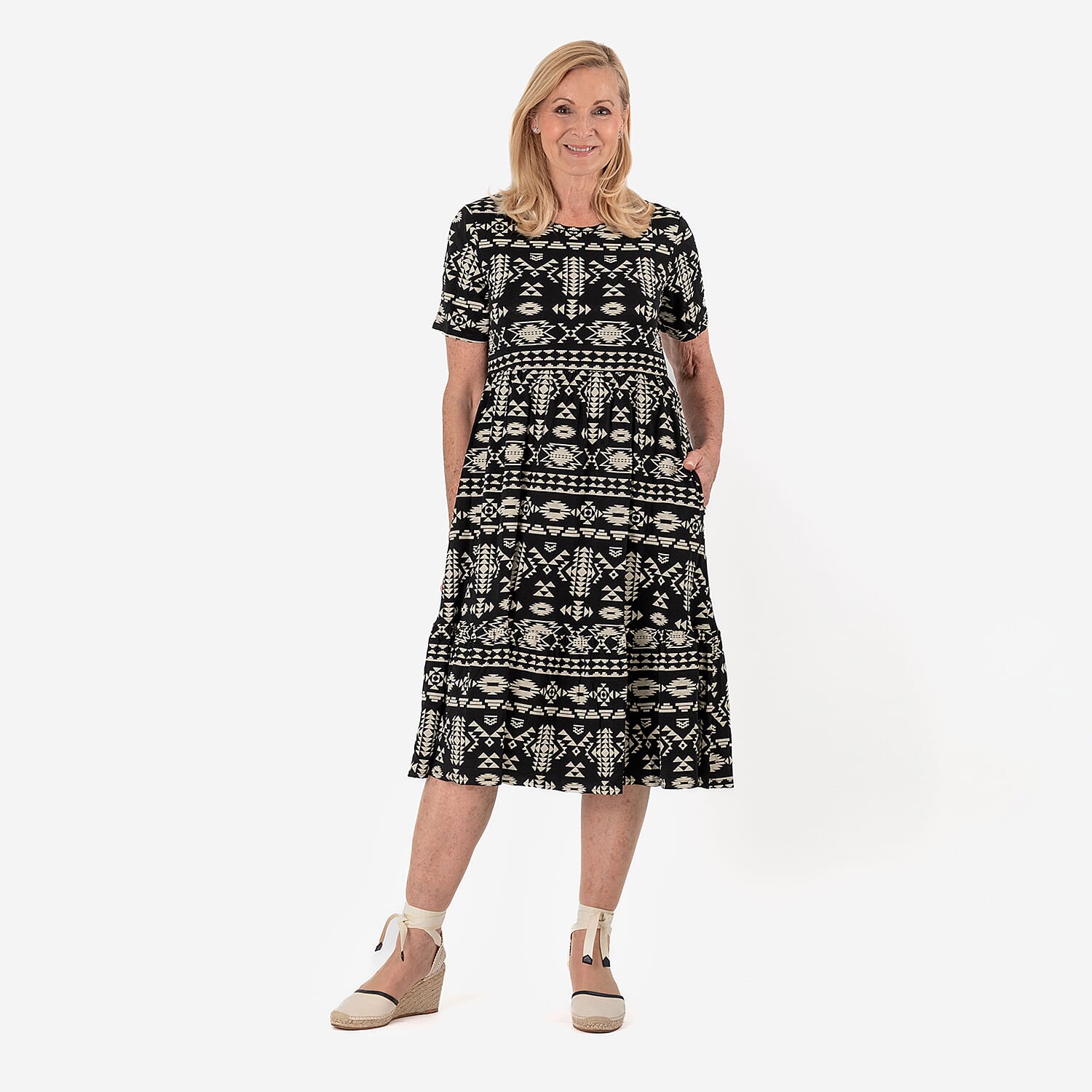 La Marey Tribal Pattern Mini Dress (Size L) - Black &amp; White