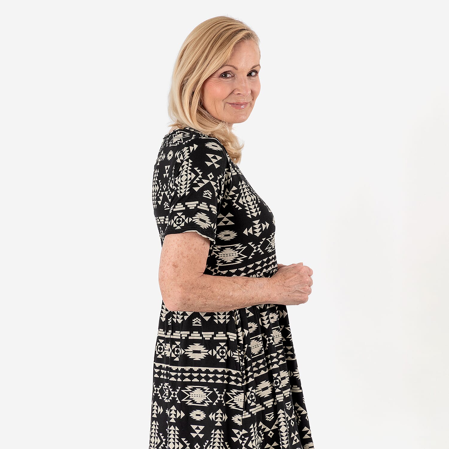 La Marey Tribal Pattern Mini Dress (Size L) - Black &amp; White