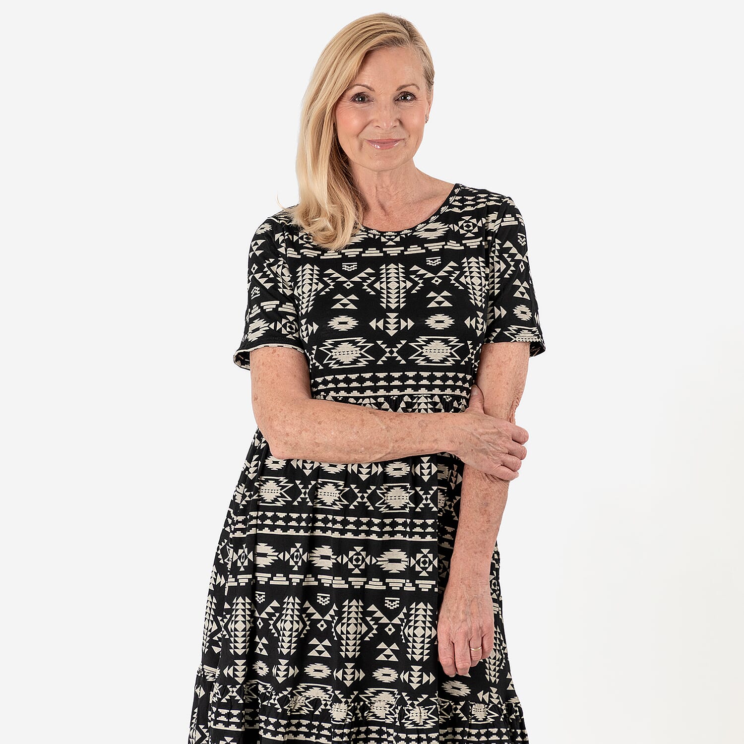 La Marey Tribal Pattern Mini Dress (Size L) - Black &amp; White