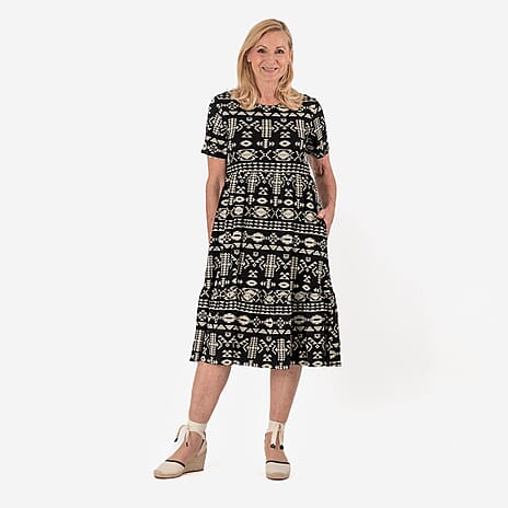 La Marey Tribal Pattern Mini Dress (Size M) - Black & White