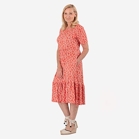 La Marey Leaf Print Mini Dress (Size XL) - Coral