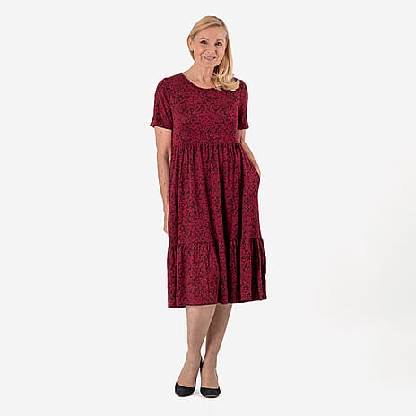 La Marey Flower Print Midi Dress (Size L) - Maroon
