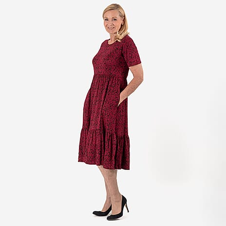 La Marey Flower Print Midi Dress (Size XL) - Maroon