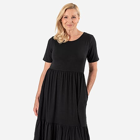 La Marey Women's Tiered Stretch Waist Midi Dress with Pockets La Marey Women's Tiered Stretch Waist Midi Dress with Pockets