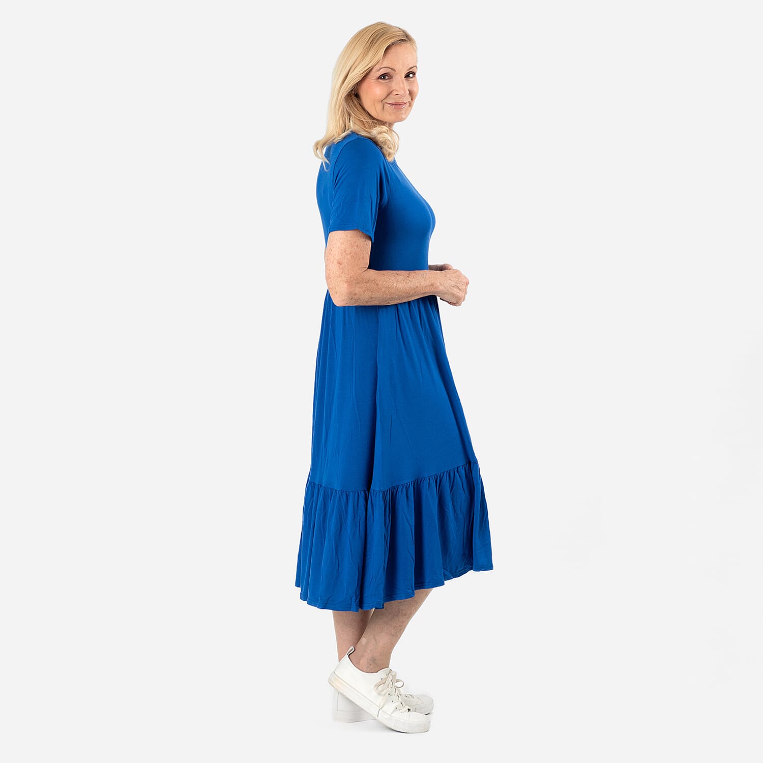 La Marey Womens Tiered Stretch Waist Midi Dress with Pockets (Size L) - Black