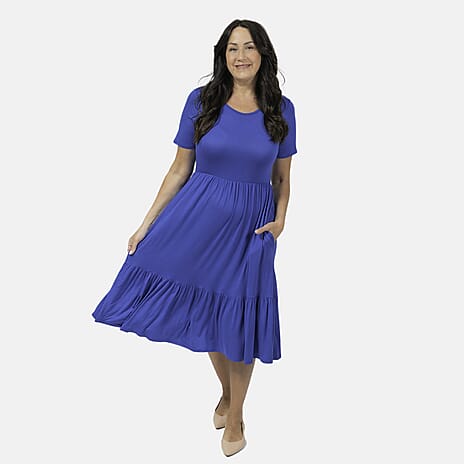 La Marey Womens Tiered Stretch Waist Midi Dress with Pockets (Size XL) - Cobalt