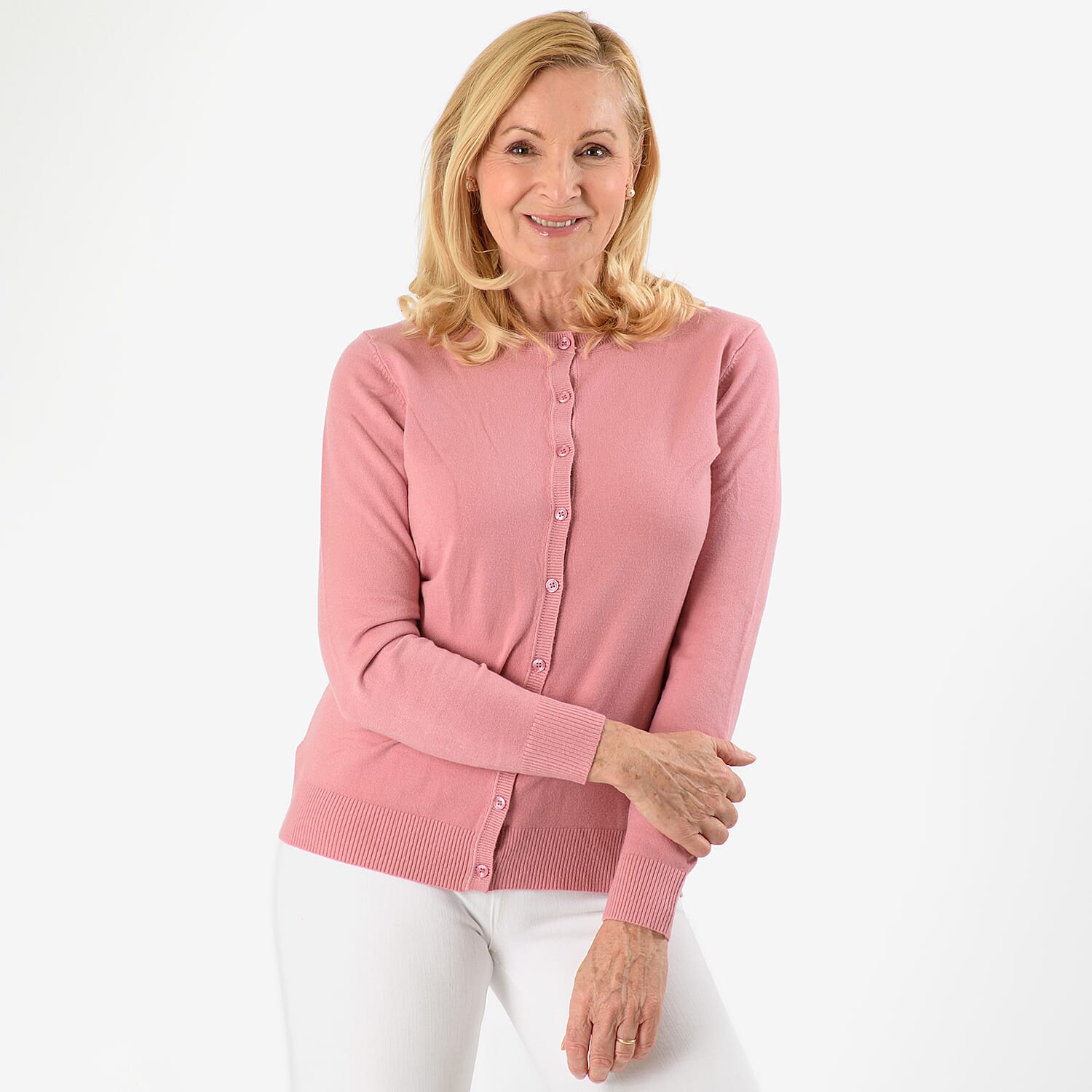 Pure and Natural Crew Neck Cardigan (Size 10) - Dusty Pink