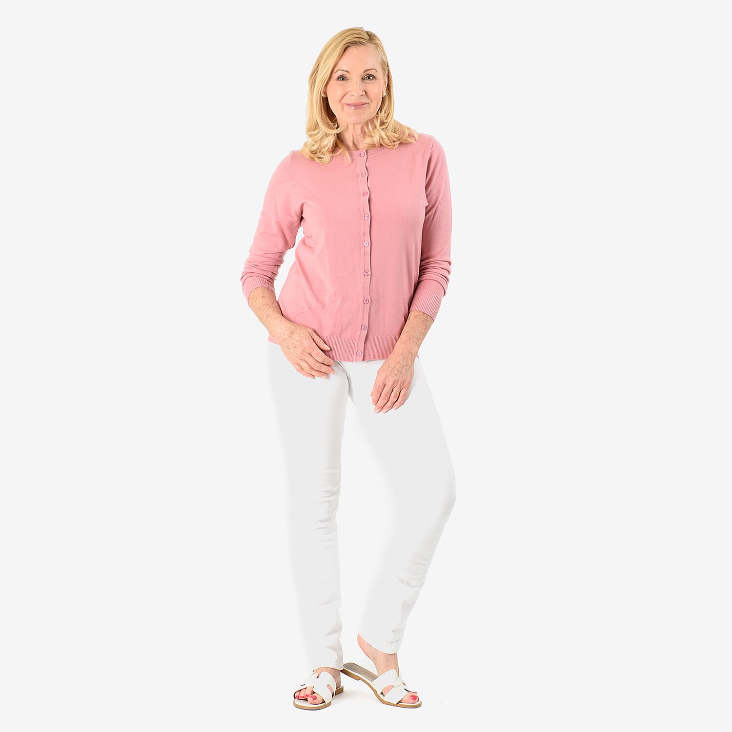 Pure and Natural Crew Neck Cardigan (Size 10) - Dusty Pink