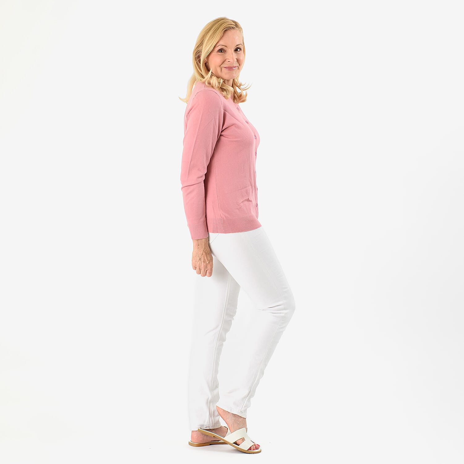 Pure and Natural Crew Neck Cardigan (Size 10) - Dusty Pink