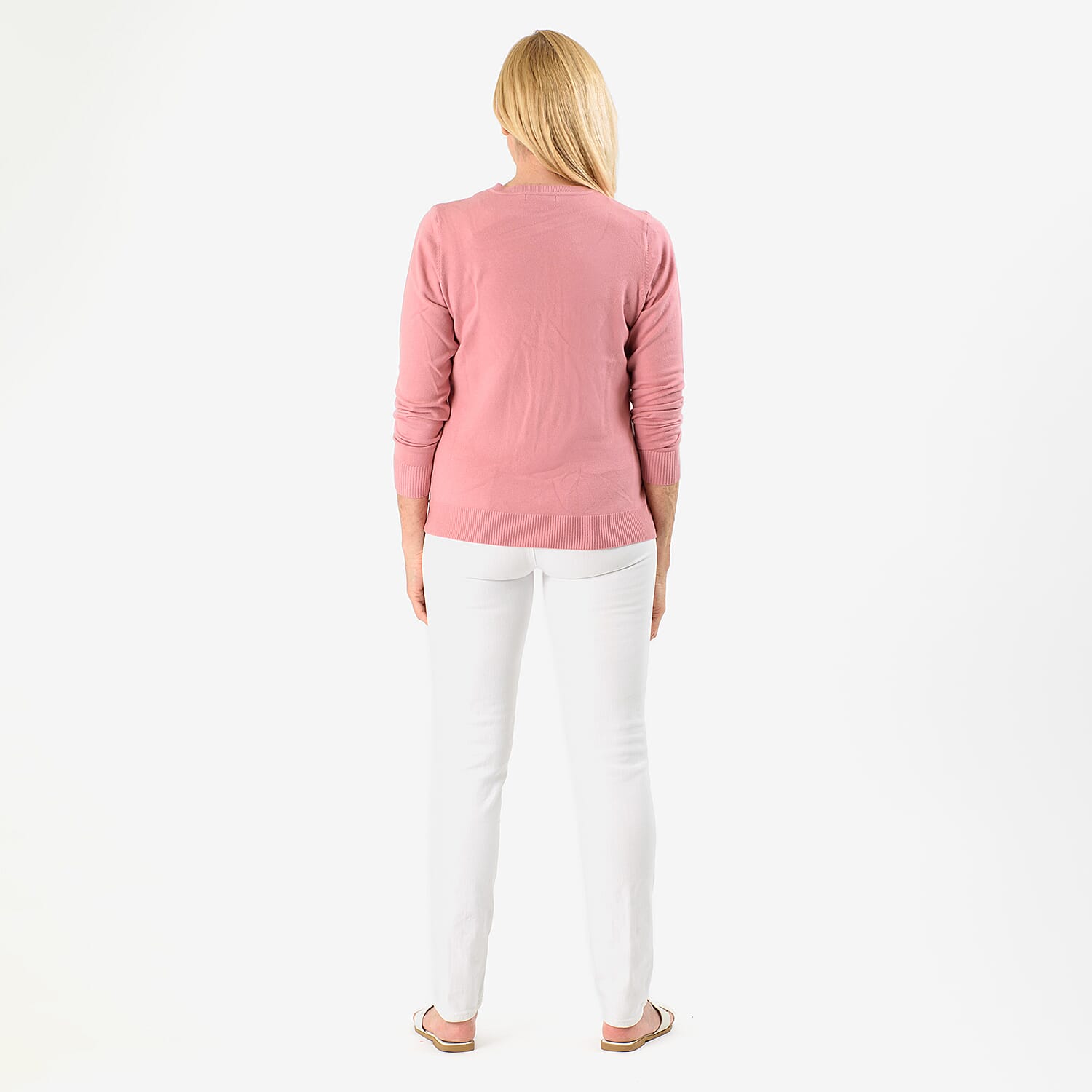 Pure and Natural Crew Neck Cardigan (Size 10) - Dusty Pink