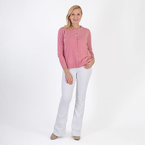 Pure and Natural Crew Neck Cardigan (Size 12) - Dusty Pink