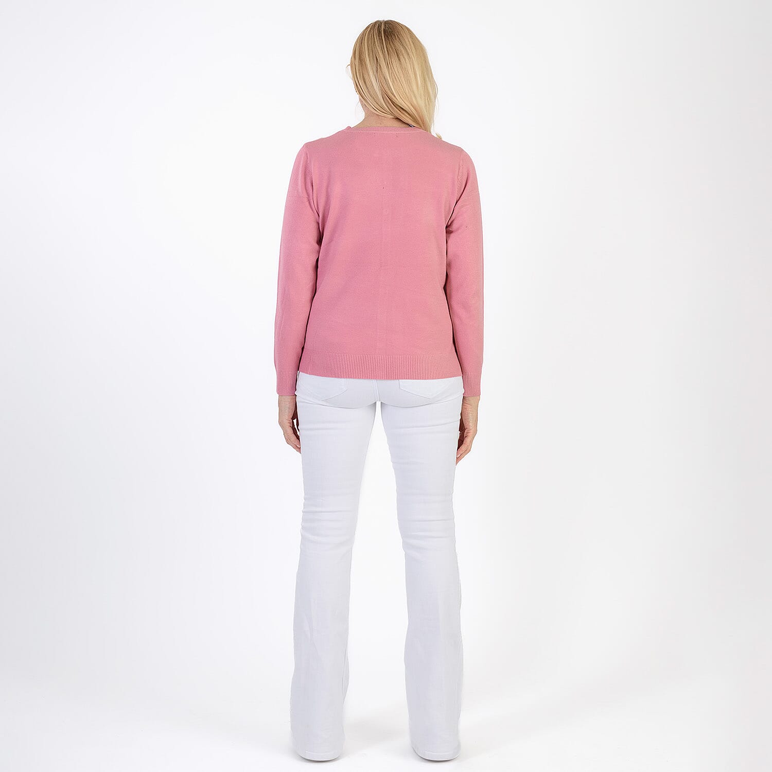 Pure and Natural Crew Neck Cardigan (Size 10) - Dusty Pink