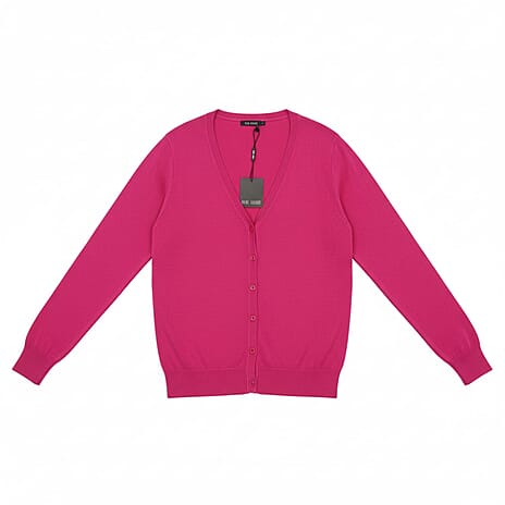 Pure and Natural Crew Neck Cardigan (Size 10) - Fuchsia