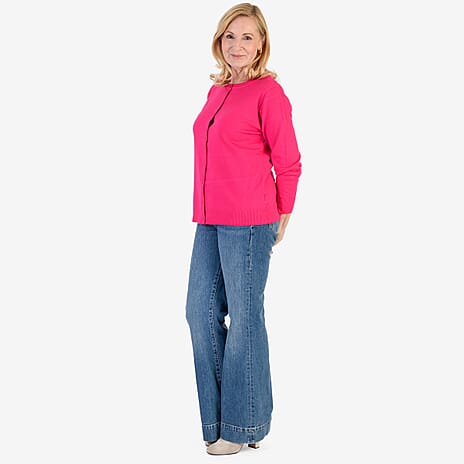 Pure and Natural Crew Neck Cardigan (Size 12) - Fuchsia