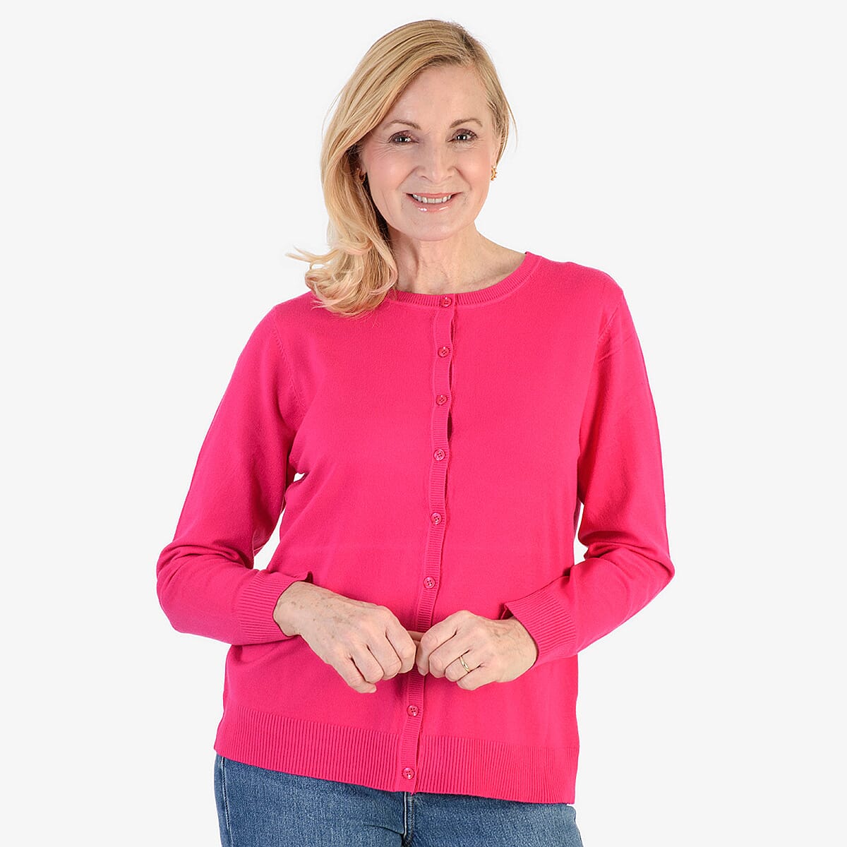 Pure and Natural Crew Neck Cardigan (Size 12) - Fuchsia