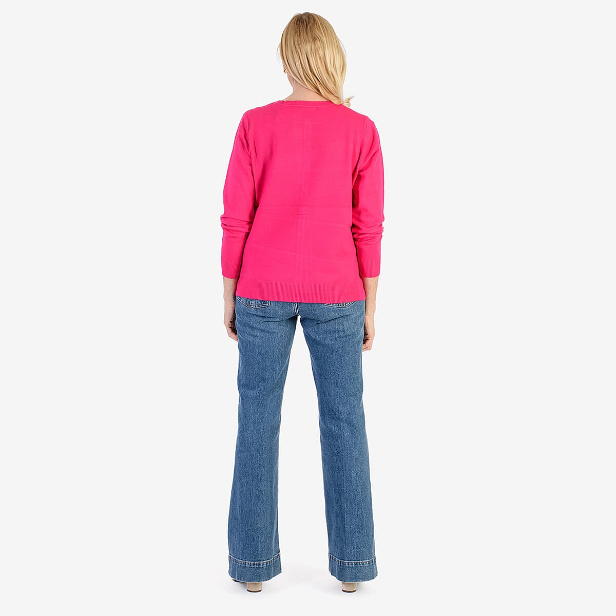 Pure and Natural Crew Neck Cardigan (Size 14) - Fuchsia