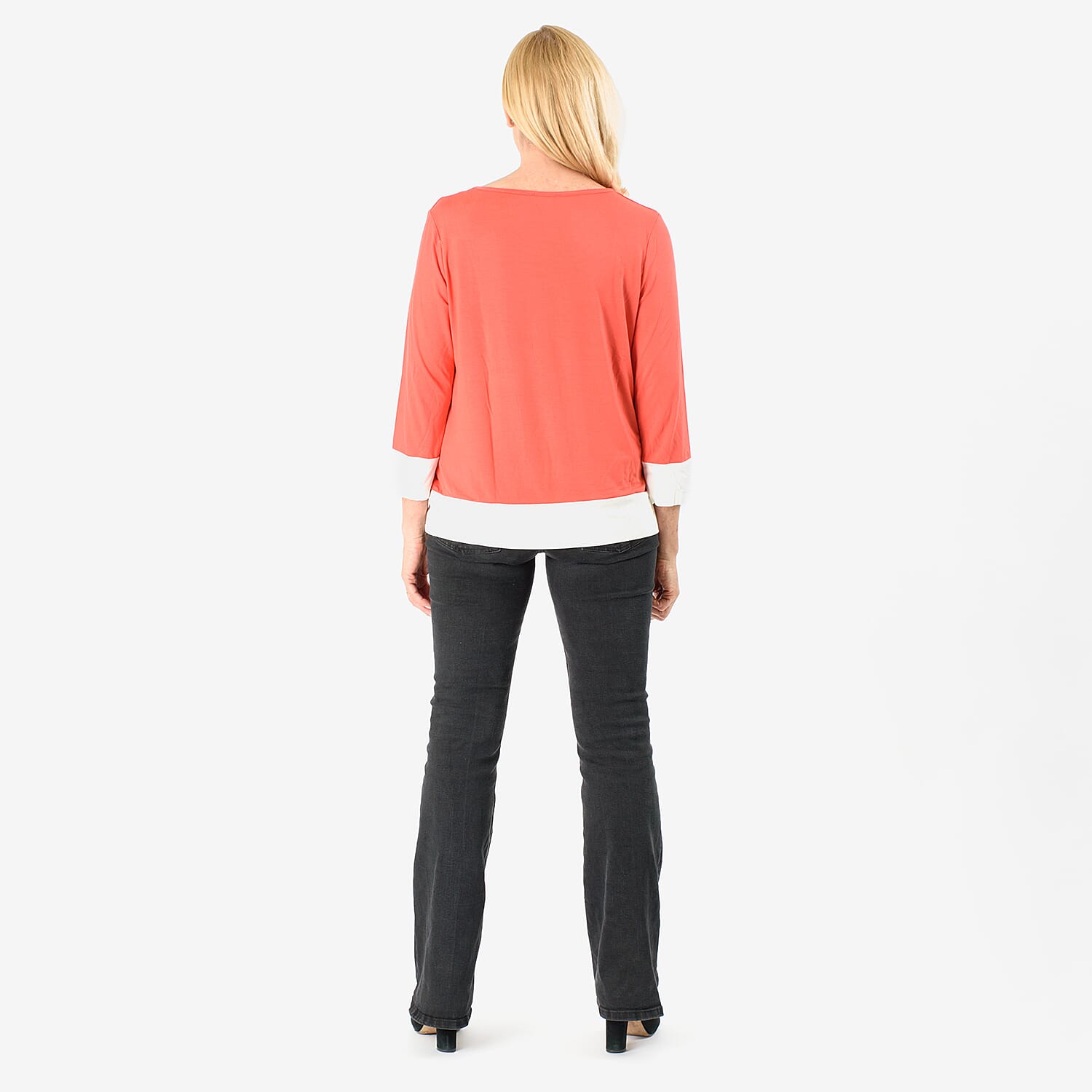 Hem &amp; Cuff Color Block Top (Size 16 to 18) - Red &amp; Ivory