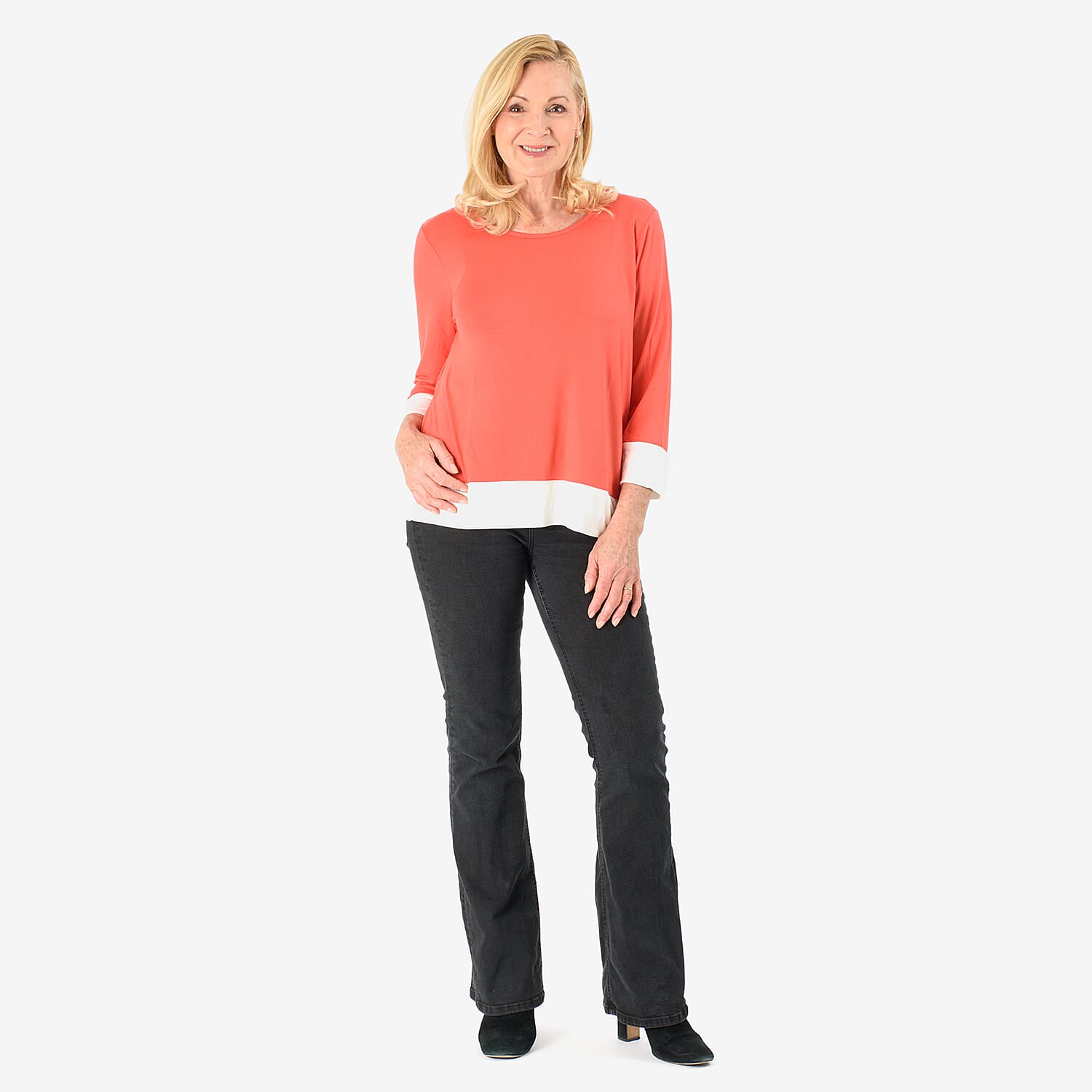 Hem &amp; Cuff Color Block Top (Size 16 to 18) - Red &amp; Ivory