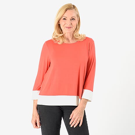 Hem & Cuff Color Block Top (Size 20 to 22) - Red & Ivory