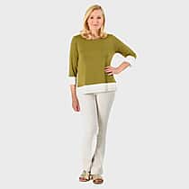 Hem & Cuff Color Block Top (Size 12 to 14) - Olive & Ivory