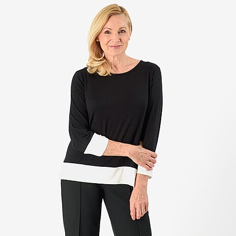 Hem & Cuff Color Block Top (Size 20 to 22) - Black & Ivory