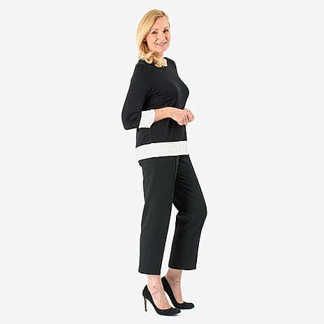 Hem & Cuff Color Block Top (Size 20 to 22) - Black & Ivory