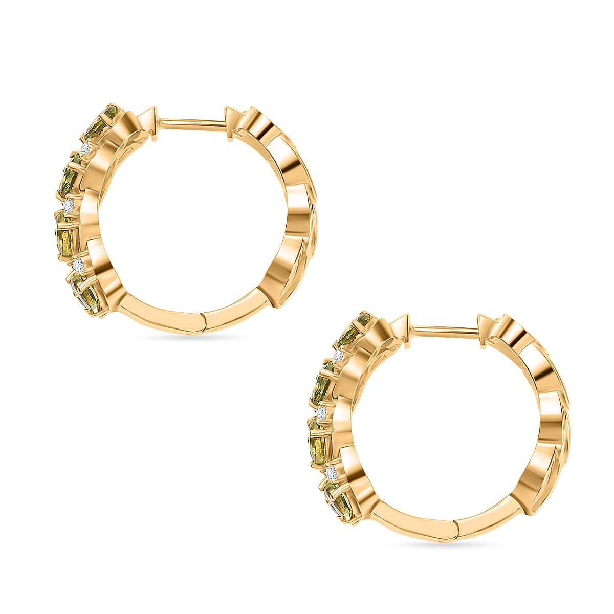 GP Leaf Collection - Green Apatite, Blue Sapphire & White Zircon J Hoop Earring in 18K Vermeil Yellow Gold Plated Sterling Silver 3.09 Ct. GP Leaf Collection - Green Apatite, Blue Sapphire & White Zircon J Hoop Earring in 18K Vermeil Yellow Gold Plated Sterling Silver 3.09 Ct.