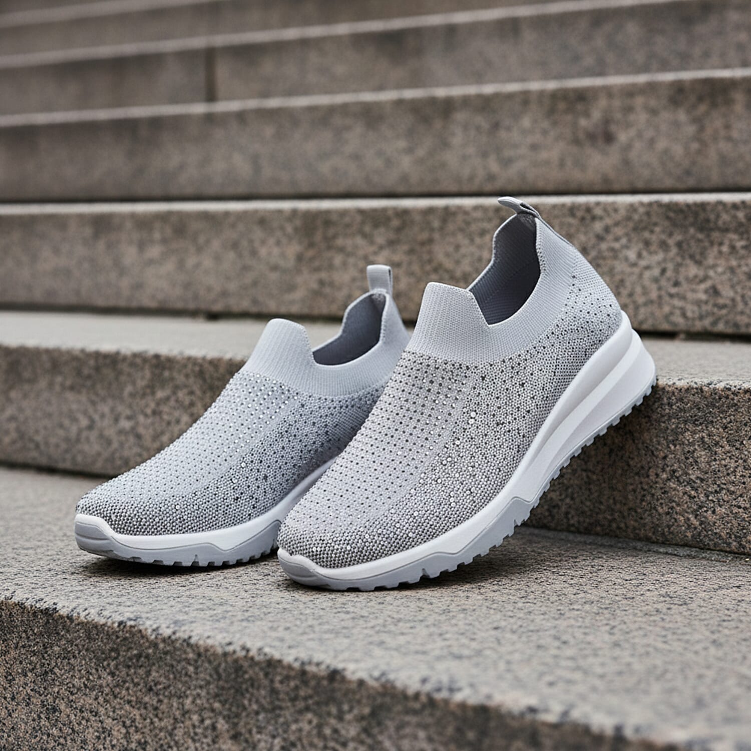 Urban Jacks Womens Casual Slip-On Trainers with Memory Foam & Diamond Detail