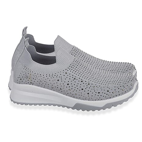 Urban Jacks Cocktail Casual Slip-On Trainers with Memory Foam & Diamond Detail (Size 5) - Grey