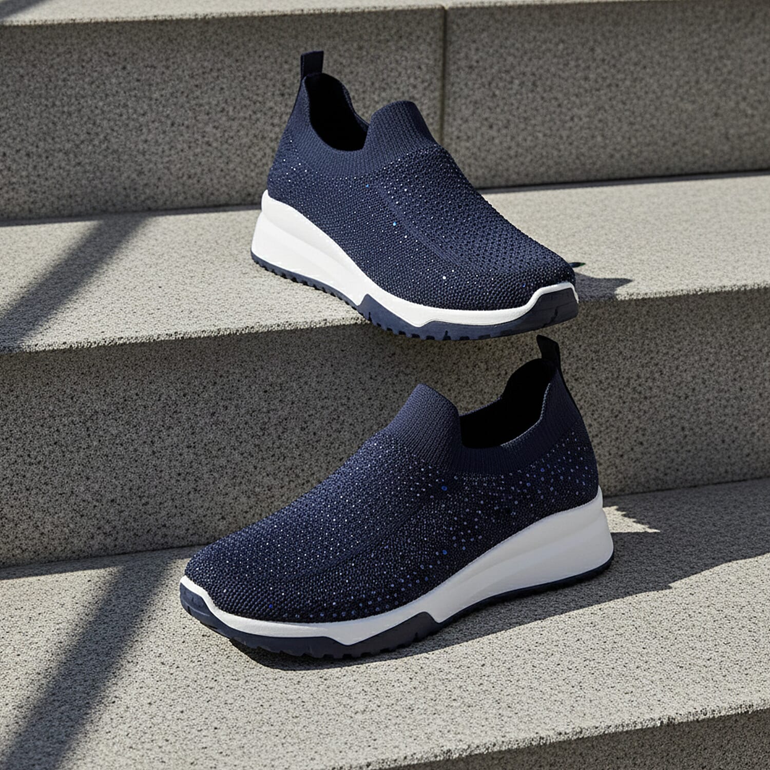 Urban Jacks Womens Casual Slip-On Trainers with Memory Foam & Diamond Detail