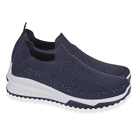 Urban Jacks Cocktail Casual Slip-On Trainers with Memory Foam & Diamond Detail (Size 5) - Navy