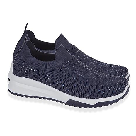 Urban Jacks Womens Casual Slip-On Trainers with Memory Foam - Diamond Detail (Size 7) - Navy