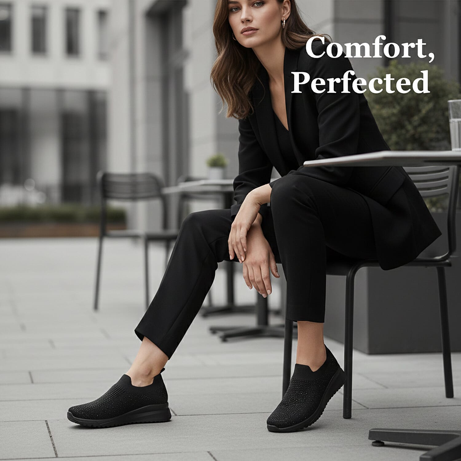 Urban Jacks Womens Casual Slip-On Trainers with Memory Foam & Diamond Detail