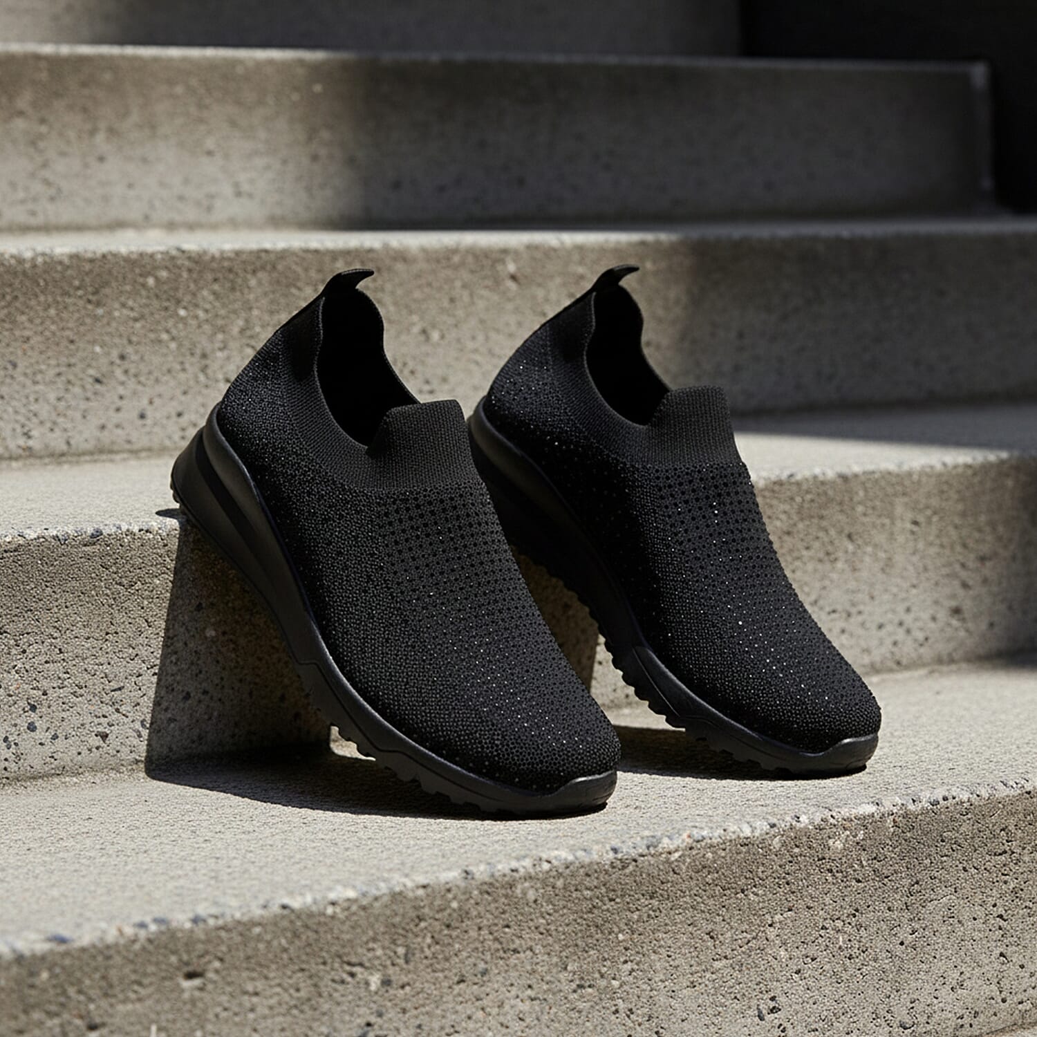 Urban Jacks Womens Casual Slip-On Trainers with Memory Foam & Diamond Detail