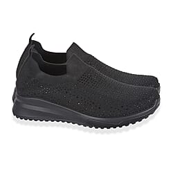Urban Jacks Womens Casual Slip-On Trainers with Memory Foam & Diamond Detail