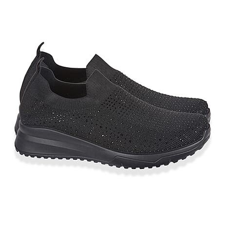 Urban Jacks Cocktail Casual Slip-On Trainers with Memory Foam & Diamond Detail (Size 5) - Black