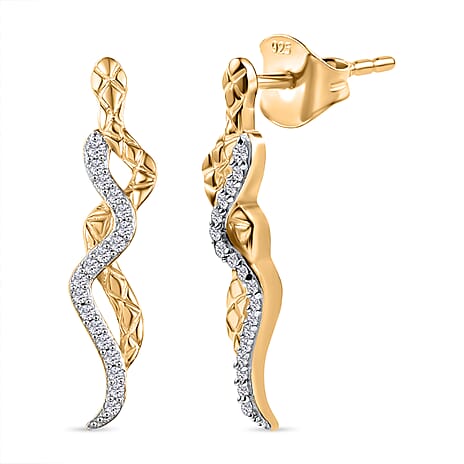 GP White Diamond & Kanchanaburi Blue Sapphire Push Back Earring in 18K Vermeil Yellow Gold Plated Sterling Silver