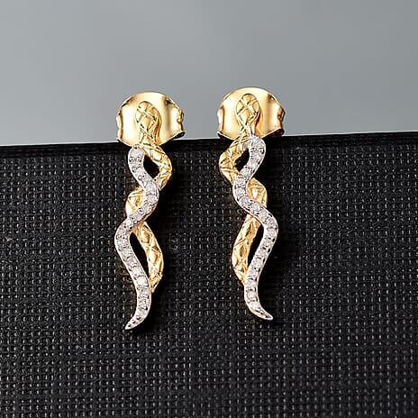 GP White Diamond & Kanchanaburi Blue Sapphire Push Back Earring in 18K Vermeil Yellow Gold Plated Sterling Silver