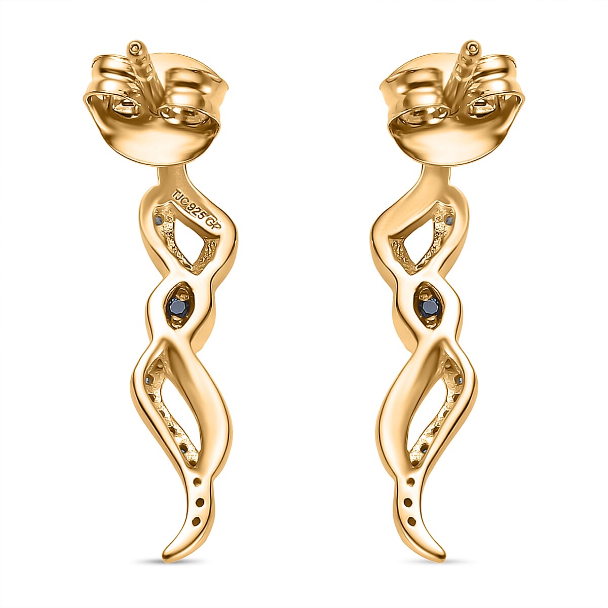 GP White Diamond & Kanchanaburi Blue Sapphire Push Back Earring in 18K Vermeil Yellow Gold Plated Sterling Silver GP White Diamond & Kanchanaburi Blue Sapphire Push Back Earring in 18K Vermeil Yellow Gold Plated Sterling Silver