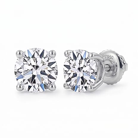 Luxuriant Diamond 950 Platinum IGI Certified Lab Grown Diamond VS-EF Solitaire Stud Earrings with Screw Back 5 Ct.