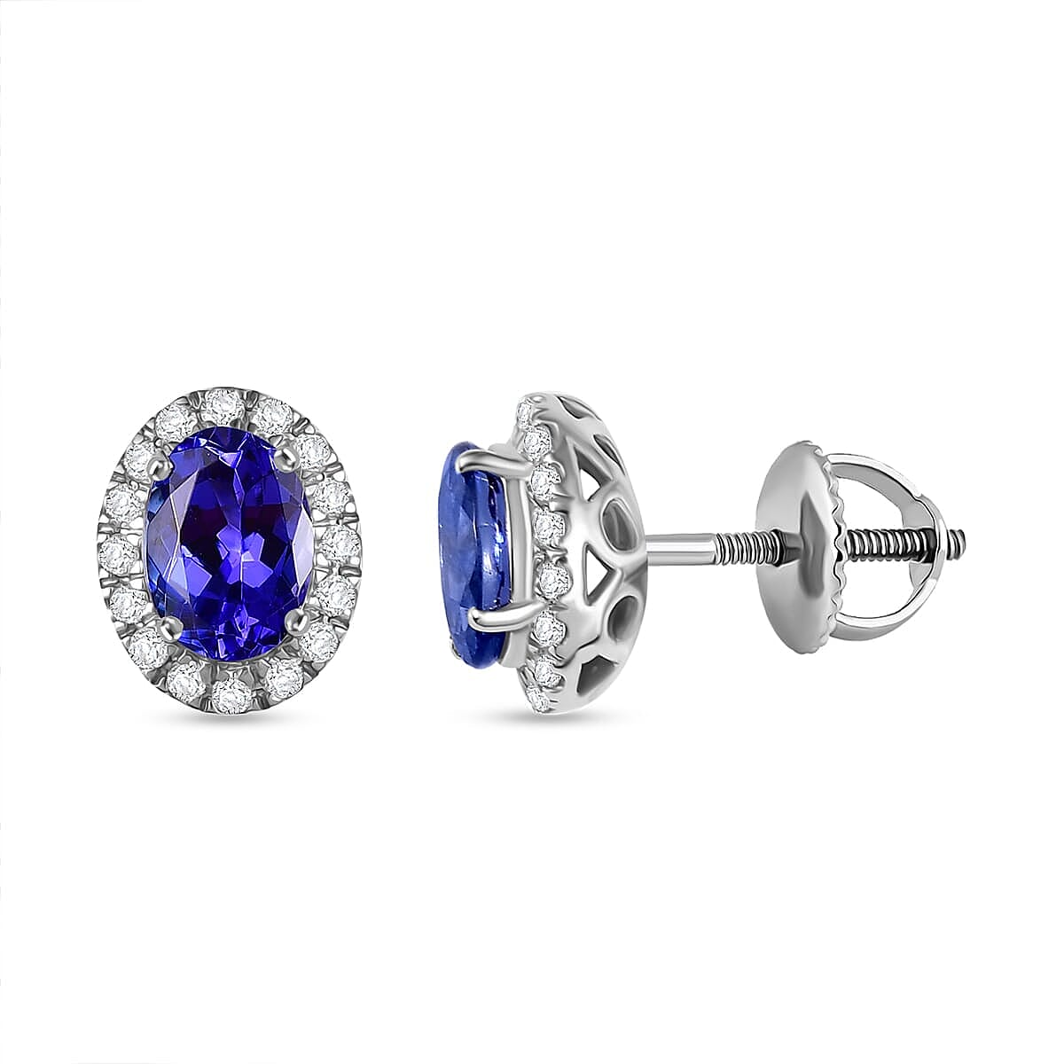 Rhapsody 950 Platinum AGI Certified AAAA Tanzanite & White Diamond (VS-EF) Stud Earring with Screw Back 2.27 Ct, Platinum Wt. 3.75 Gms.