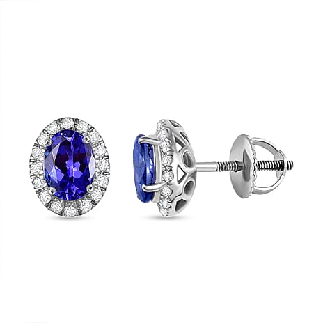 950 Platinum AAAA Tanzanite White Diamond EF, VS Solitaire Stud Push Post Earring, Platinum Wt.3.75 Gms  2.270  Ct.