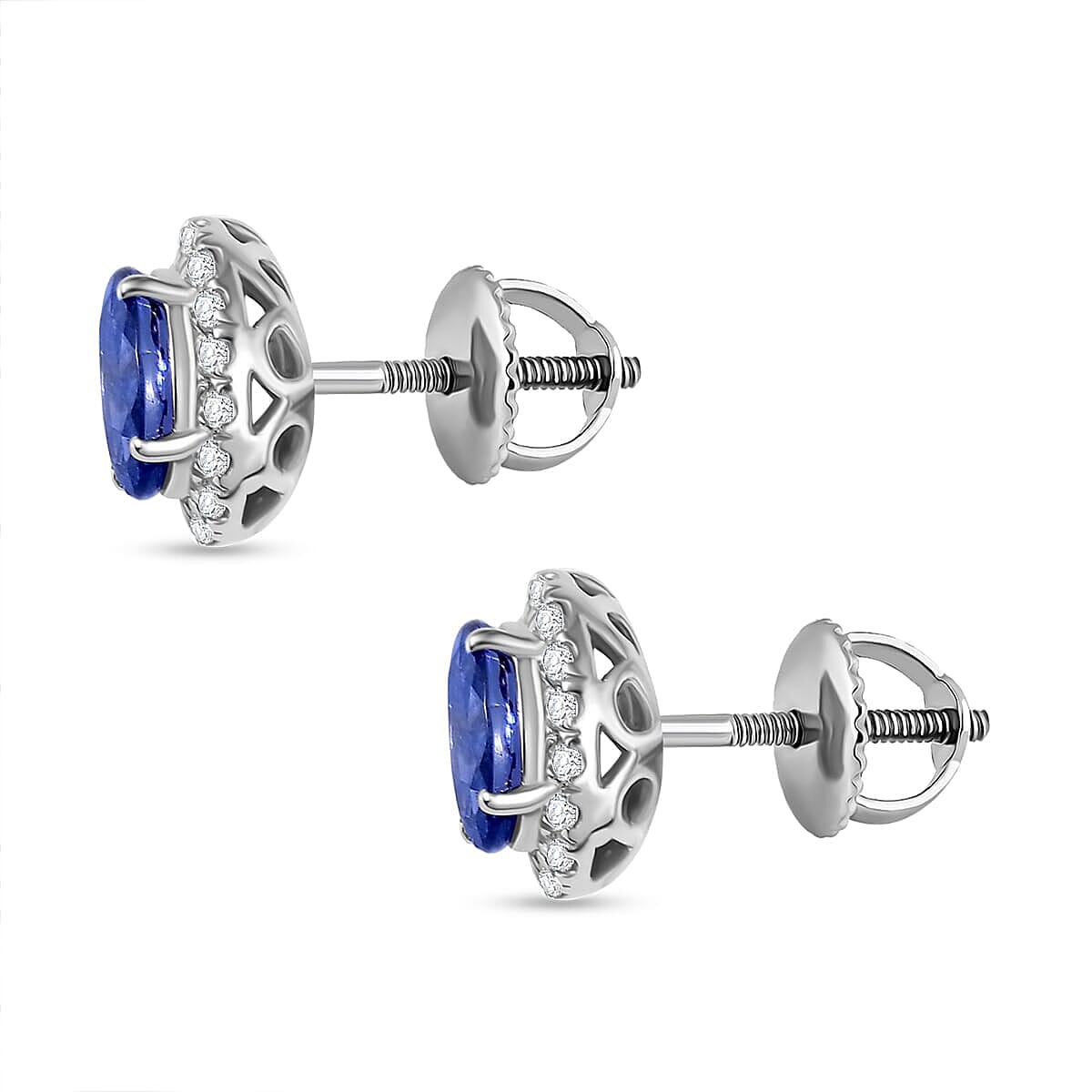 Rhapsody 950 Platinum AGI Certified AAAA Tanzanite & White Diamond (VS-EF) Stud Earring with Screw Back 2.27 Ct, Platinum Wt. 3.75 Gms.